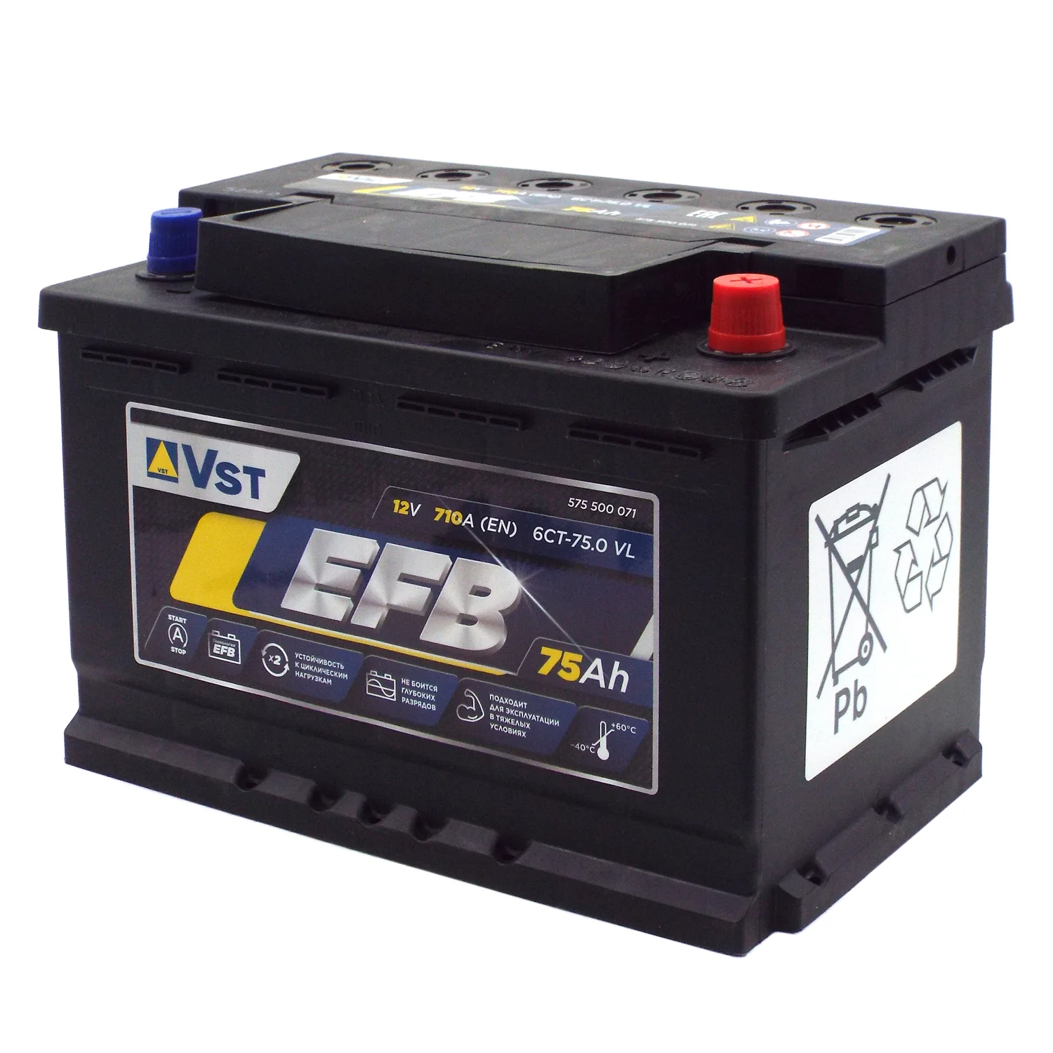 Аккумулятор VST EFB 75 Ач о.п. Фото 1