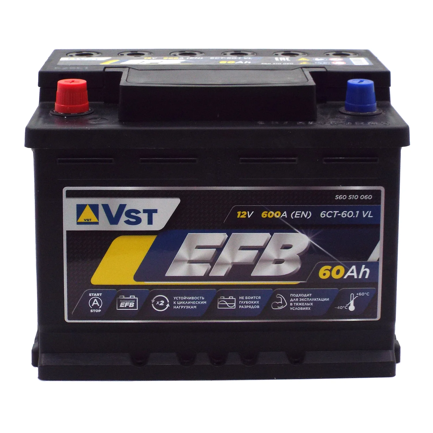 Аккумулятор VST EFB 60 Ач п.п. Фото 1