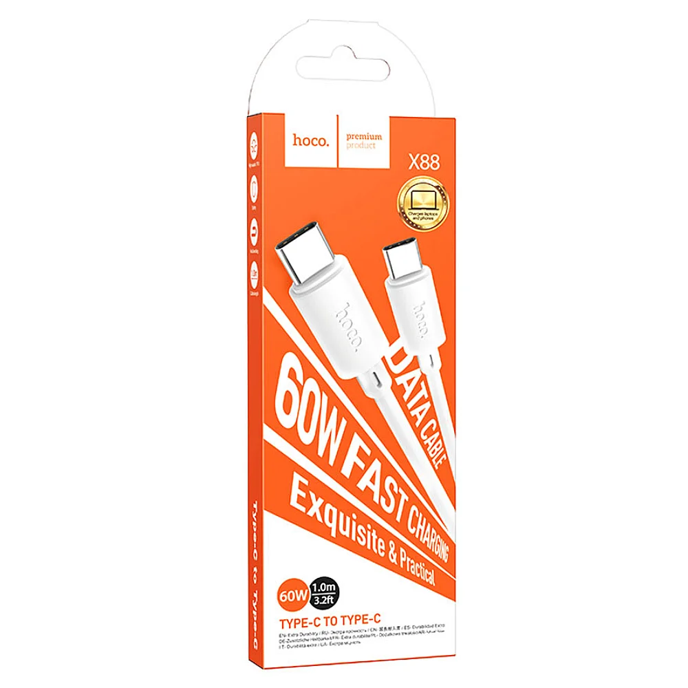 Кабель TypeC-TypeC 3A 60Вт HOCO X88 белый 1м