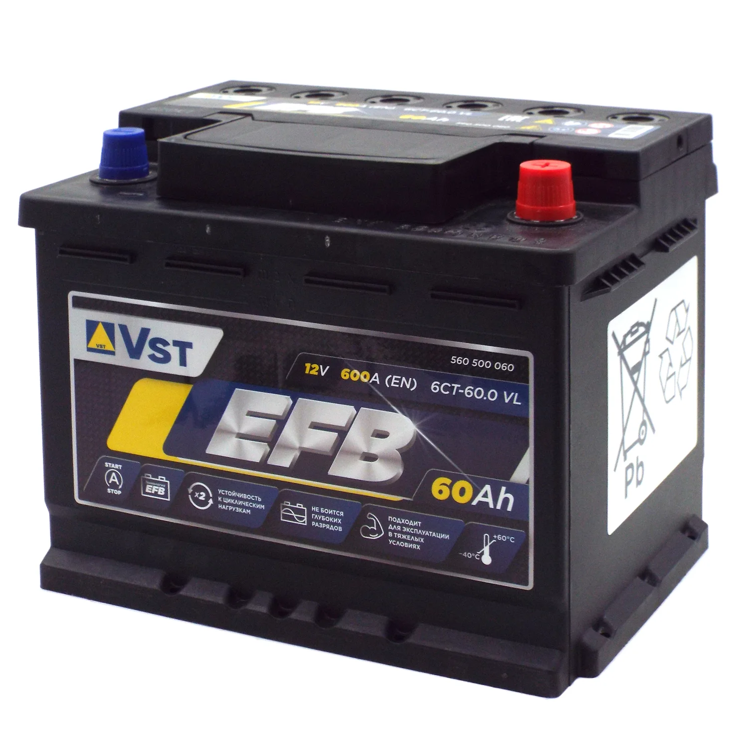 Аккумулятор VST EFB 60 Ач о.п. Фото 1