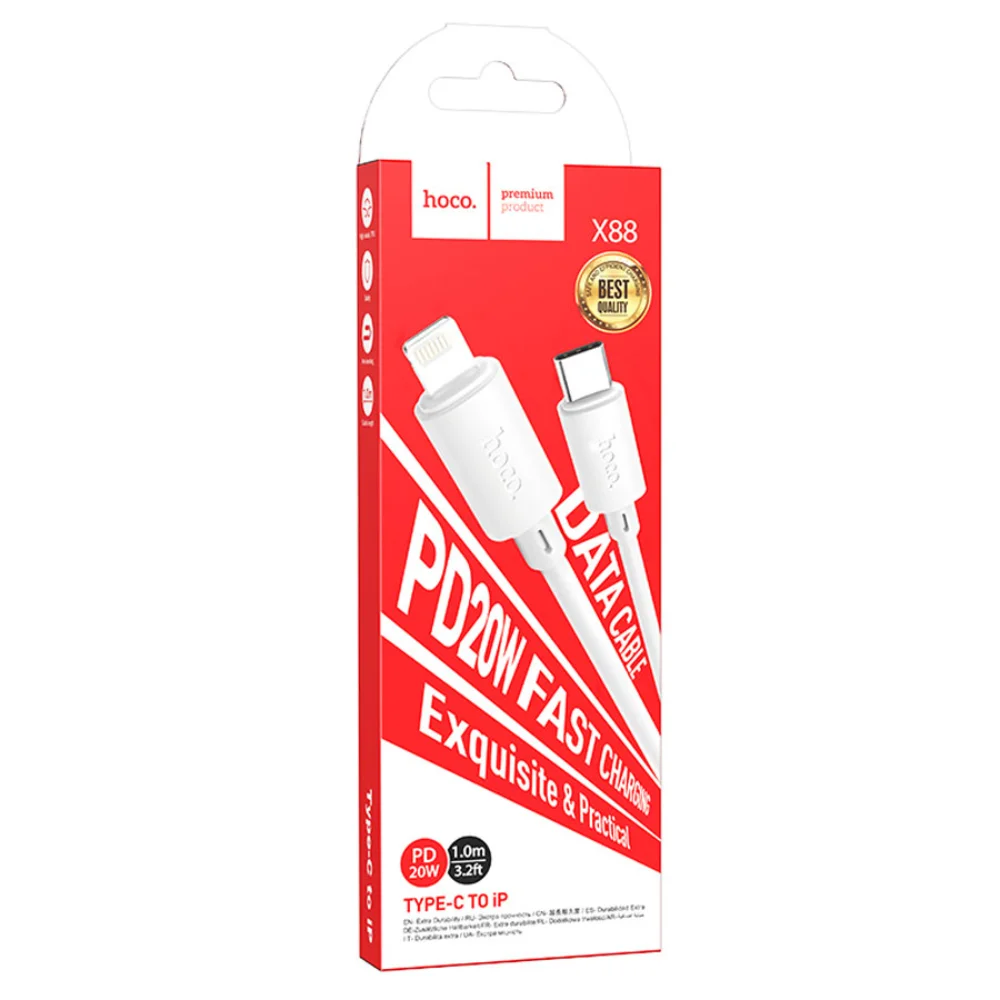 Кабель TypeC-iPhone8pin 3A 20Вт HOCO X88 белый 1м